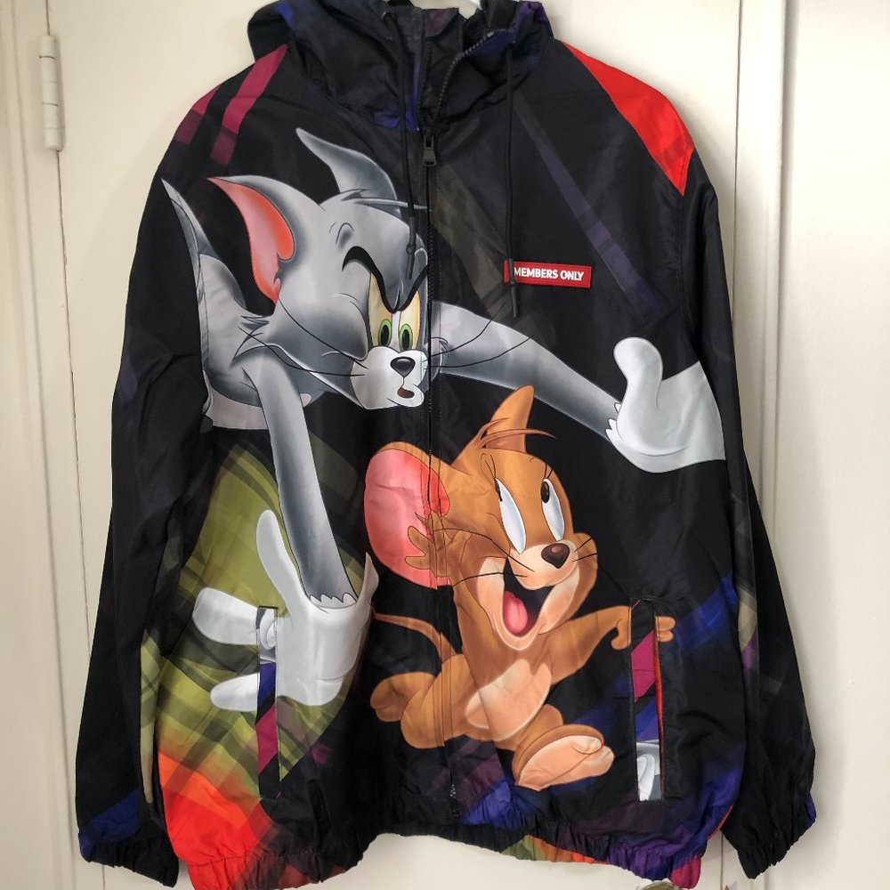 Members Only MW090421-BLK Mens Large Tom and Jerry Hooded Full Zip Windbreaker - Picture 1 of 12